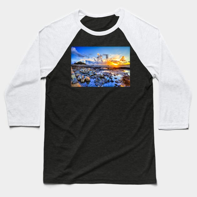 St Michael's Mount Cornwall Sunset Over Penzance Baseball T-Shirt by tommysphotos